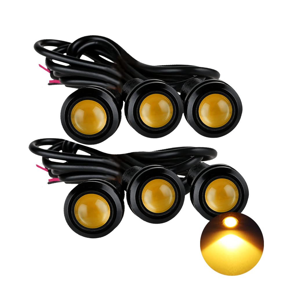 OtpOutopa Eagle Eye LED Lights, DIY Ultra Thin 18mm Indicator Marker Light Daytime Running Lights DRL Tail Fog Backup for Car Motor Motorcycle Truck Boat (BK Shell-Yellow,6PCS), OTPLED0357
