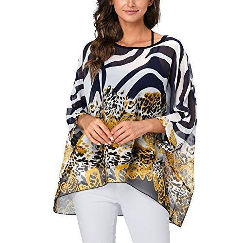Image of Ckikiou Plus Size Batwing Flowy Semi Sheer Chiffon Blouse Tunic for Women Summer Floral Print Boho Beach Cover ups