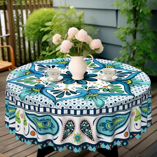 Eikione Round Tablecloth 70 inch Round Boho Tablecloths Polyester Table Cloth for Party Restaurant Banquet Dining Buffet Table Picnic Decorations by Eikione - Image 2