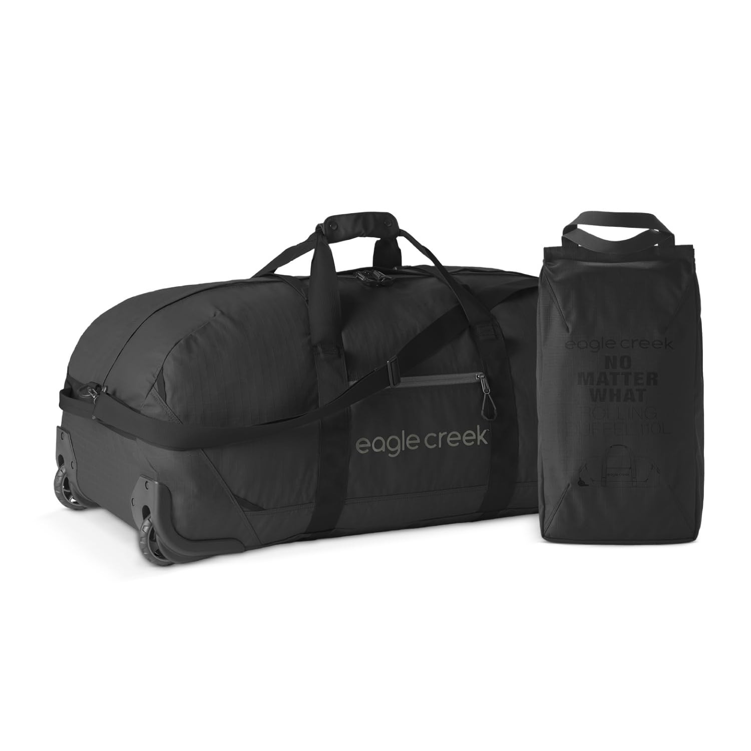 No Matter What Rolling Duffel - Durable Rolling Bag for Travel - Adjustable Shoulder Strap - Heavy Duty Wheels - Lockable Zippers - Multiple Carry Options - 110L - Black