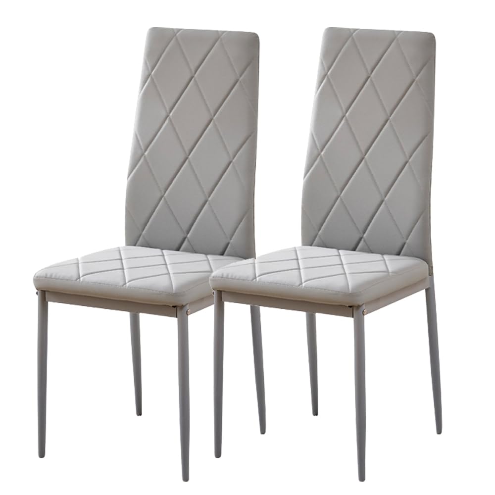 BonChoice Grey PU Leather Dining Chairs Set of 2 High Back with Metal Legs for Dining Room Kitchen, Side Chairs for Restaurant Office Meeting Home/Commercial (2, Grey Argyle Leather)