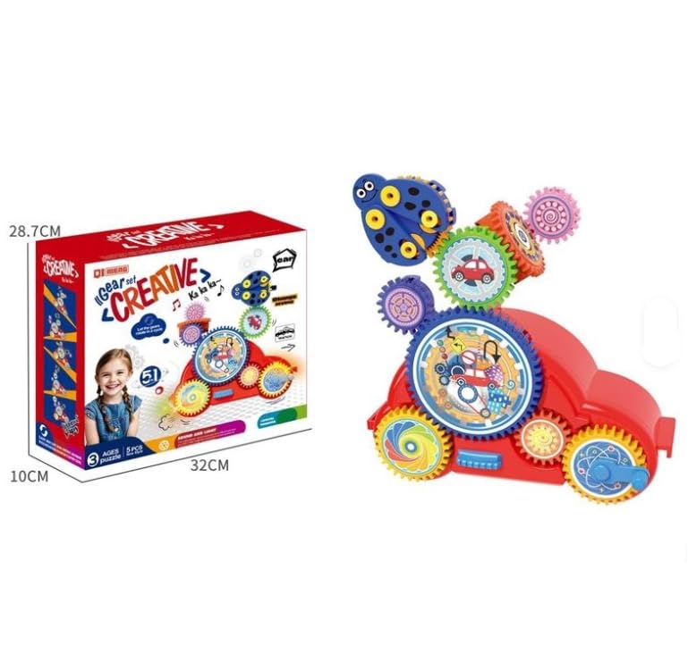 Toyrama Creative Gear Set Toy with Lights & Music – 5-in-1 STEM Educational Puzzle for Kids | Colorful Rotating Gears Construction Playset | Logical Thinking, Motor Skills & Imaginative Learning Toy 1