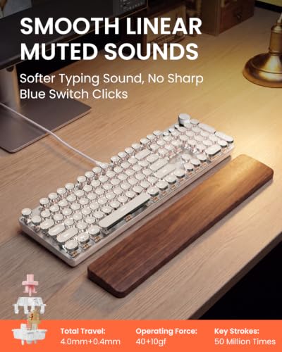 Image of EWEADN Typewriter Style Mechanical Gaming Keyboard, Wired Mechanical Keyboards,104 Keys Backlit LED Keyboards, Media Control Knob, Wired Computer Keyboard Pink Switch for Windows /Mac /PC-White