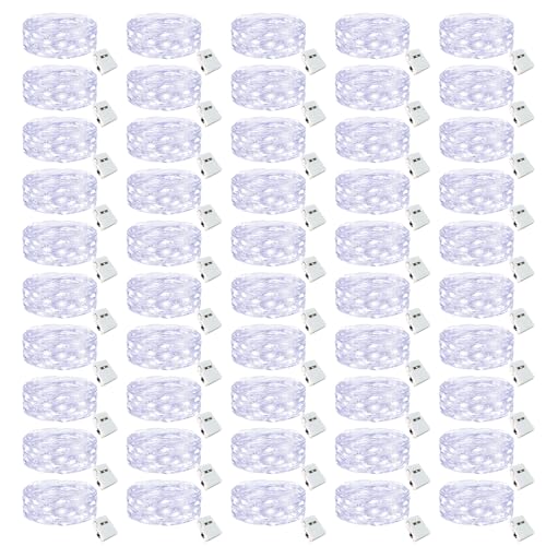 Image of btfarm 50 Pack LED Fairy Lights Battery Operated [3 Modes] Twinkle Lights, 7FT 20 LED Mini String Lights Mason Jars Silver Wire Small Christmas Wedding Party, Cold White