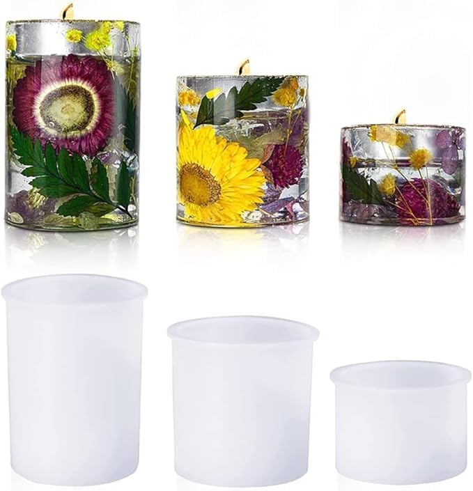 Keshav CreationsKeshav Creations Candle Holder Resin Mold I Round Pillar Cylinder Tealight Candlestick Epoxy Crystal Casting Silicone Mould I for DIY Jewelry Trinket Storage Flowers Pot (3 Size)