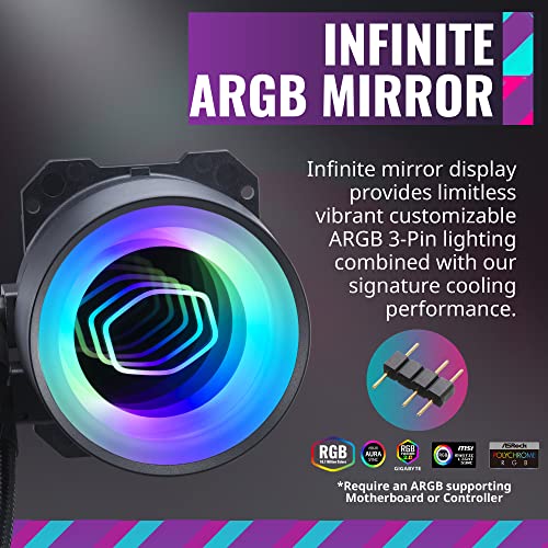 Image of Cooler Master MasterLiquid ML280 Mirror Close-Loop AIO CPU Liquid Cooler, ARGB Mirror Pump, Dual Chamber Pump, SickleFlow 140 PWM Fans, AMD Ryzen AM5 /AM4, Intel LGA1700* /1200 (MLX-D28M-A14PK-R1)