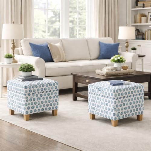 Image of HomePop 18 inch Classic Square Storage Ottoman - Green Medallion Ikat Print