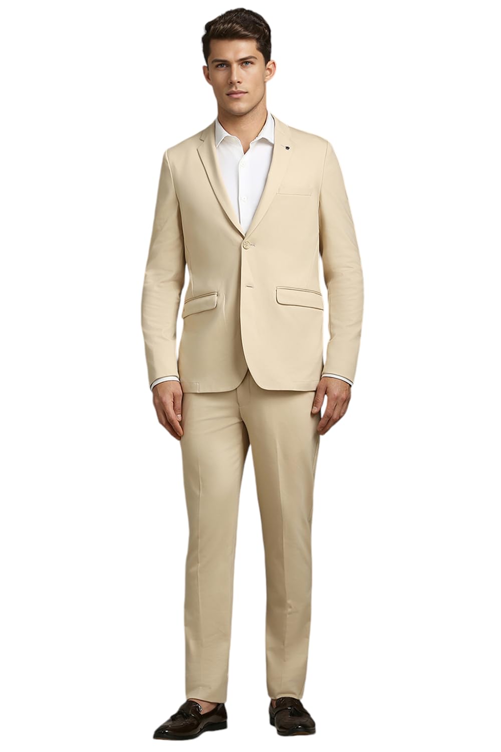 louis philippe Men Beige Super Slim Fit Solid Formal Two Piece Suit-picture-13