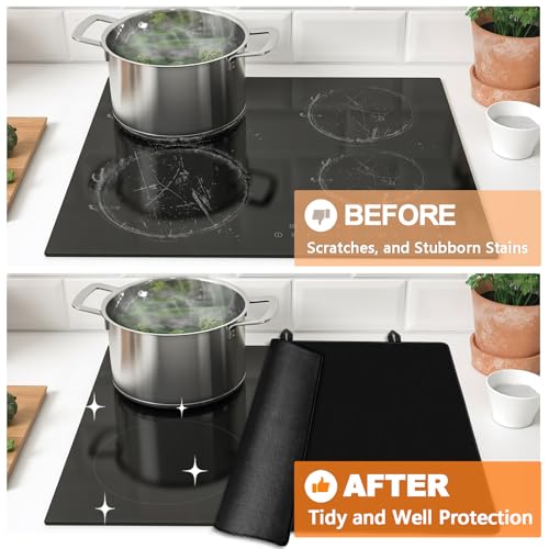 Image of Cooker Cover, Electric Cooker Cover Mat for Induction Burners Glass Hob, Flat Top Oven Cover, 61 x 53 cm, Black