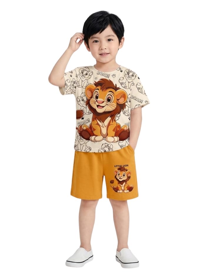 M.C Kids Dress for Boys | Cotton Half Sleeve Animal Printed T-shirt and Shorts Combo | Stylish Summer Wear Baby Boy Dress | Lightweight, Kids Dress Set-picture-49