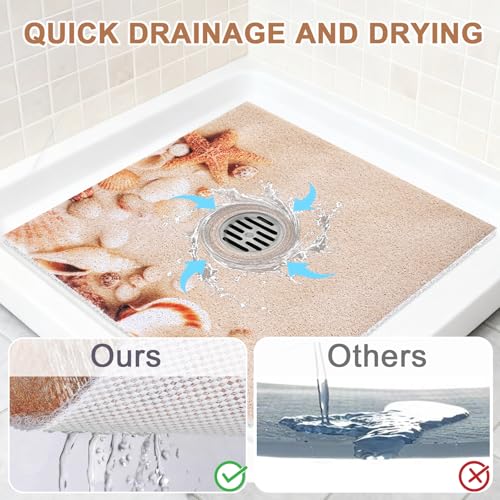 Image of Square Shower Mat Non Slip: 36x36 Inch Extra Large Shower Mats with Drain Hole in Middle -Anti Slip Shower Mats for Inside Shower -Loofah Shower Floor Mat Bath Mat for Shower Stall Bathtub Elderly