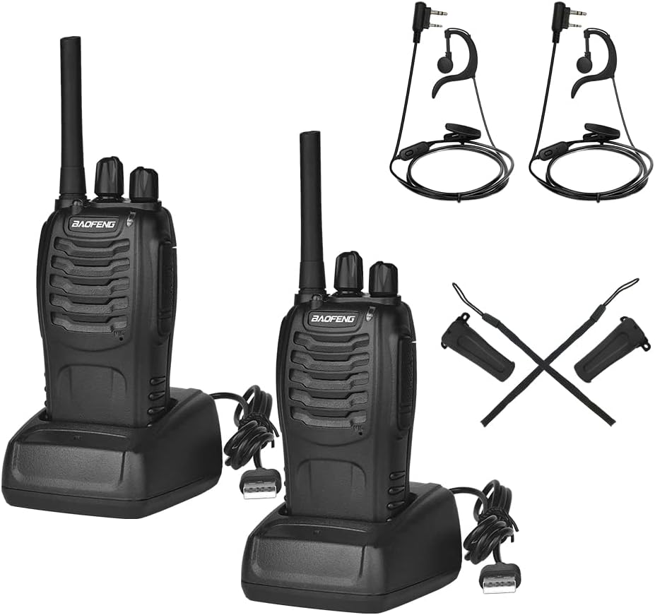 Radio with Headset, Professional PMR Radios Range 1-5 km, 16 Channels Walkie Talkie, Intercom Radio with LED Torch (Pack of 2)