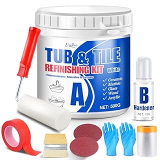 Tub and Tile Refinishing Kit - 500g Semi-Gloss White Tile Paint with Tools for Bathtub Sink Countertop for Bathroom Kitchen, Bathtub Paint for Ceramic, Porcelain Fiberglass, Low Odor, 2.3-2.8 ㎡