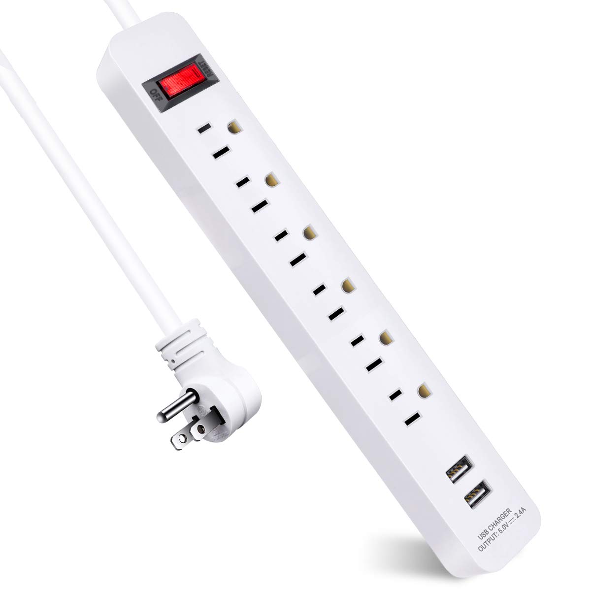 Buy EXTRASTAR 6 Outlets Surge Protector Power Strip with 2 USB Ports, 6