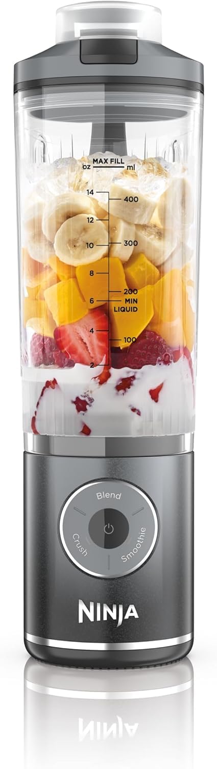 Ninja Blast Max BC251EUGY Mixeur portable, 570 ml, batterie rechargeable, tasse de mélange et couvercle anti-fuite, 3 fonctions de mélange, permet de préparer des smoothies, des boissons protéinées