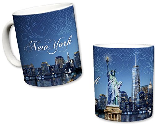 Sweet Gisele | New York City Inspired Mug | Ceramic NYC Coffee Cup | Downtown Manhattan Skyline | One World Trade Center & Statue of Liberty | Hudson River Shot | Great Novelty Gift | 11 Fl. Oz