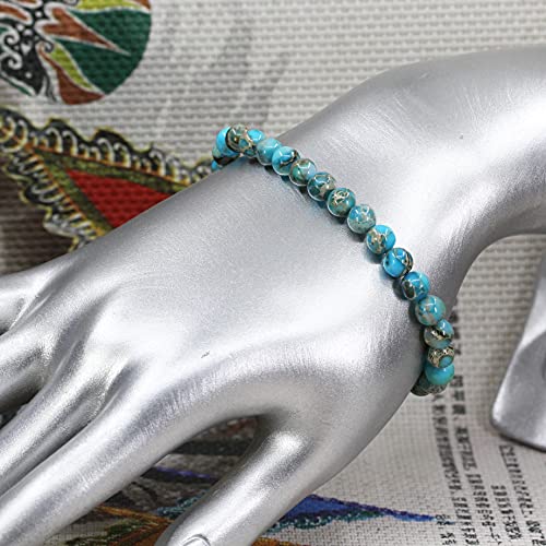 Keleny 6Mm Dyed Sky Blue Sea Sediment Jasper Stone Round Beads Crystal Stretch Bracelet 7.2 Inch Unisex #TOP2