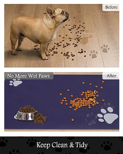 Image of Pet Feeding Mat-Absorbent Dog Mat for Food and Water Bowl-No Stains Quick Dry Water Dispenser Mat-Dog Accessories Pet Supplies-Bowl for Messy Drinkers（Navy,16 inchx24 inch