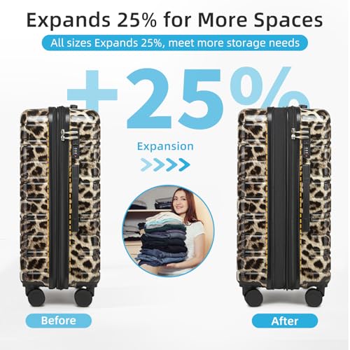 LARVENDER Luggage Sets 5 Piece Hardside Expandable Suitcase with Wheels Lock,PC+ABS Hardside Lightweight Rolling Suitcase for Women and Men,Cheetah3