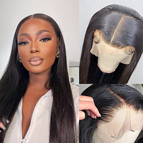 Docrit Straight Lace Front Wigs Human Hair HD Lace Wig Pre Plucked 150% Density Human Hair Wigs for Black Women 13x6 Deep Part Brazilian Virgin Wig with Baby Hair Natural Color 24 Inch Straight Wig