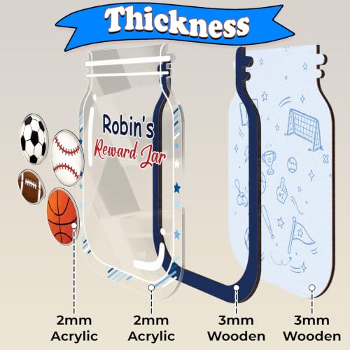Image of Personalized Sports Magnetic Reward Jar for Kids, Potty Training Toddlers | Wooden Positive Behavior Tool with Acrylic Sports Tokens, Classroom Reward Jar, Back to School Gifts, Class & Home Decor