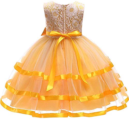Image of My Lil Princess Girls' Dress Border Emb Yellow 28 7-8 Years