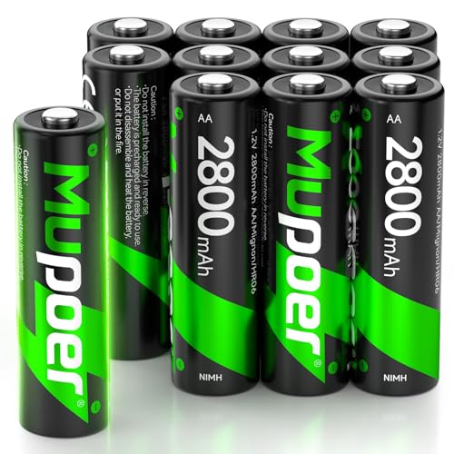Image of Mupoer Rechargeable AA Batteries 12 Pack, 2800mAh 2A Ni-MH Battery, Long-Lasting and Low Self Discharge Batteries