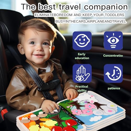 Image of Busy Book for Toddlers 1-3 Years Old - Montessori Busy Board Toy, Suitable for 1-Year-Old Boys and Girls, Quiet Activity Book, Travel Toy, Sensory Cloth Book for 1-Year-Olds