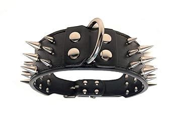 Fondle Spiked Studded Leather PU Durable Pet Dog Pitbull Mastiff Collar with D Shape Ring, Dog Neck Collar Belts for Large Dogs