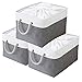 OUTBROS Juego de 3 Cesta de almacenamiento grande, caja de almacenamiento plegable de tela con asas de transporte y cubierta de cordón para toallas, libros, juguetes, ropa, Gris/Blanco