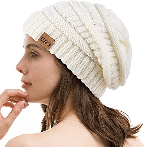 REDESS Slouchy Beanie Hat for Women Winter Warm Chunky Soft Oversized Cable Knit Cap