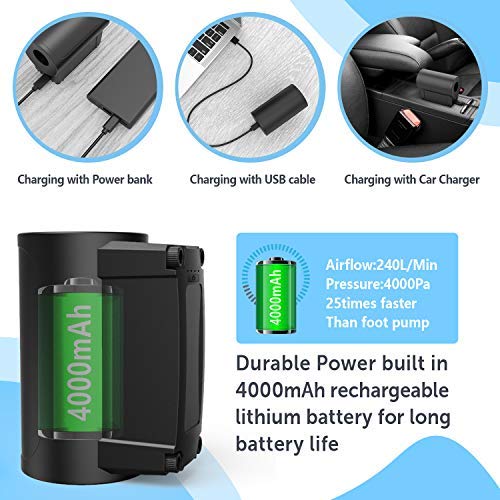 Evteck Pumteck Electric Rechargeable Inflator, Quick-Fill Electric Air Pump for Inflating/Deflating Pool Inflatables, Exercise Ball, Air Mattress, Air Boat - Thumbnail 6