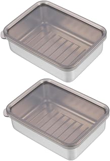 Stainless Steel Cheese & Bacon Storage Box Set 2 Pieces Clear Lid Food Preservation for Restaurants & Grocery Stores Refrigerator nizer