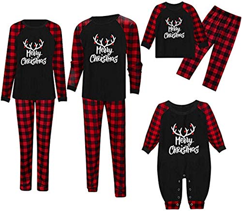 Happyjiu Christmas Holiday Family Matching Sleepwear Pajamas Set Couples Pajamas (Mom-S, Black)