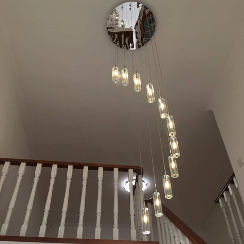 SXECAEPS Modern creative chandelier Multi Lights Staircase Duplex Building Long Modern Minimalist American Style Creative European Crystal Rotating Villa Lamps Spiral