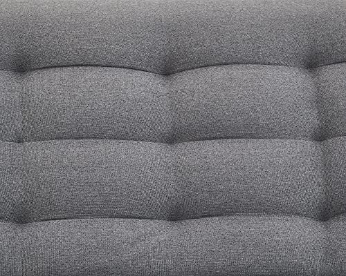Home Detail 3 Seater Fabric Sofa Bed Dark Grey Pillow Topper Tufted Backrest Wooden Legs