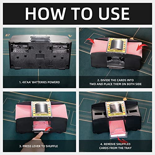Image of Homwom Automatic Card Shuffler of Playing Card, Texas Hold'em, Poker, Home Card Games, Blackjack, Battery Operated Electric Poker Shuffling Machine (1-2 Deck)