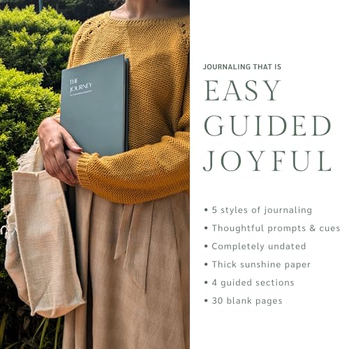 Image of THE JOURNEY Guided 2026 Journal Kit - Gratitude Journaling, Daily Reflections, Emotional Release, Introspection & Plain Pages - A5 Hardbound Undated Journal with Fabric Bag, Bookmark,Gratitude Letters