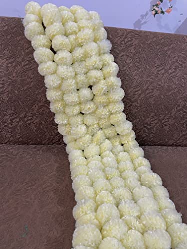 Image of SPHINX Artificial Marigold Fluffy Flower Garlands (Cream, 5 Pieces)