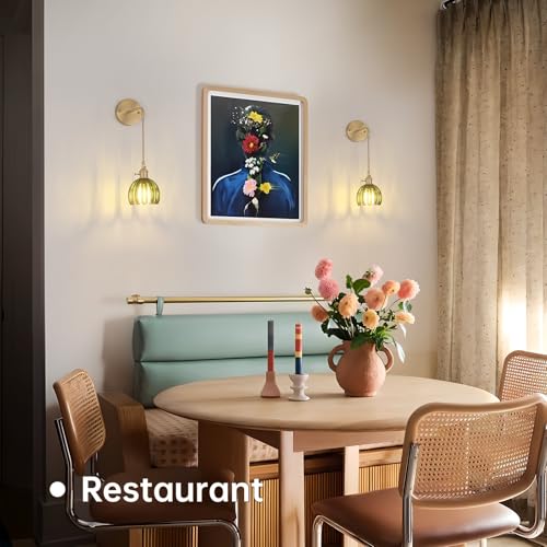 Image of Shenmoyl Vintage Wall Sconce Wall Lamp Green Tulip Shade Pattern Glass Adjustable Chain Retro Gold Wall Mounted Light, Wall Lamp Fixtures Decor for Bedside Bedroom Indoor Doorway