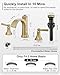 HEYMYTAP Brass Bathroom Waterfall Faucet, 4-16 Inch Brushed Gold Bathroom Faucet Widespread Bathroom Sink Faucet, 2 Handles Bathroom Faucets for Sink 3 Hole with Pop Up Drain, Water Hoses