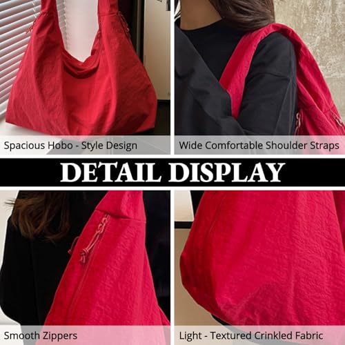 Image of Slouchy Tote Bag for Women Large Nylon Shoulder Bag with Multiple Pockets Crescent Bag Underarm Hobo Bag for Travel Gym