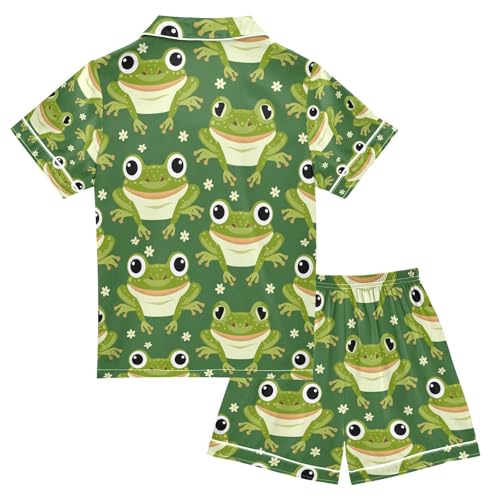 senya Big Frog Satin Summer Pajama Sets Silk Short Sleeve Button Down Sleepwear2