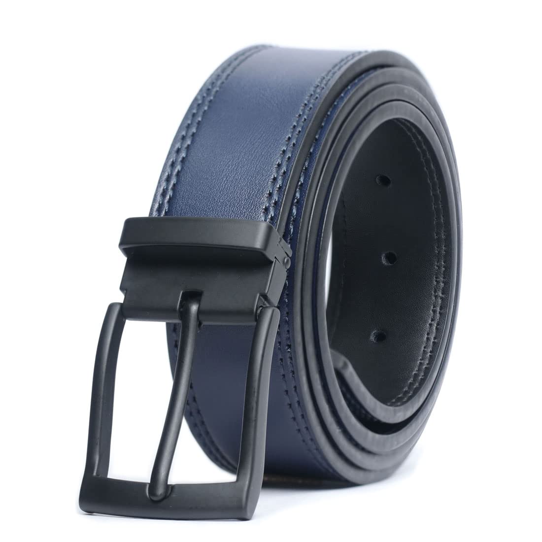 Contacts Men's Genuine Leather Pin Buckle Belt, Blue, Free Size