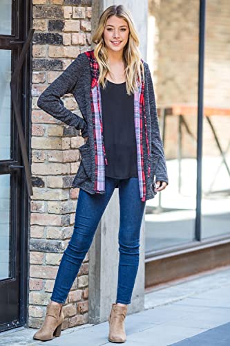 Image of Eloges Women's Multi Stripe Soft Knit Open Cardigan with Suede Elbow Patch
