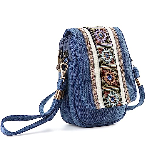 Image of Goodhan Embroidery Canvas Crossbody Bag Cell phone Pouch Coin Purse for Women