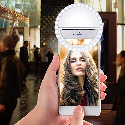 Meifigno Selfie Ring Light, [Rechargeable] with 36 LED Lights, 3-Level Adjustable Brightness Clips On Phone Ring Light Compatible with iPhone X Xr Xs 7 8 Plus 11 12 Pro Max iPad Laptop Samsung, White - Thumbnail 4