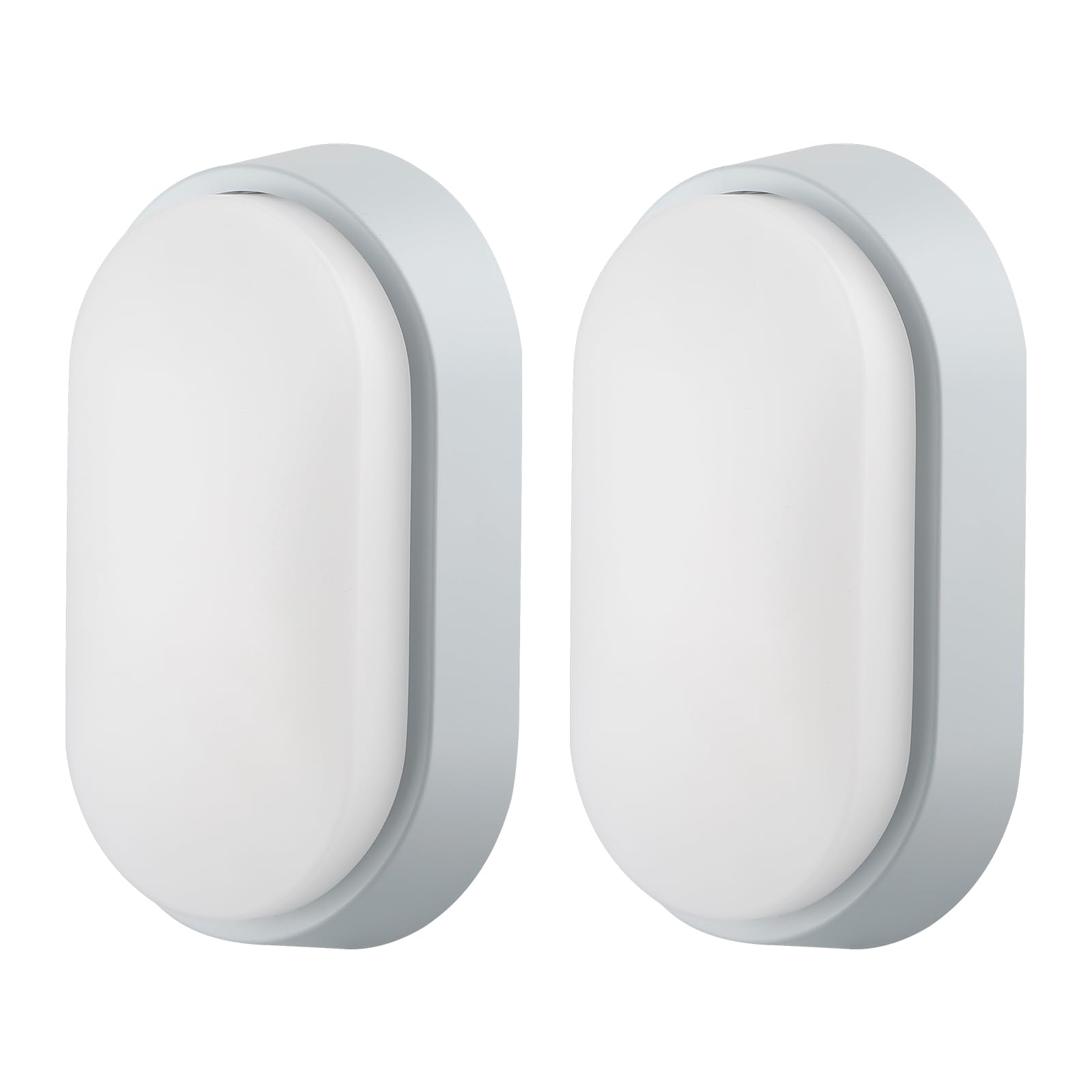 M EGA MEGACUBE 18W LED Wall Light, 4000K IP65 Oval Bulkhead Light Fitting with Grey Trim for Indoor, Outdoor, Bath, Office, Hallway, Corridor, Utility, Garden, Shed, Workshop, Patio etc - Pack of 2