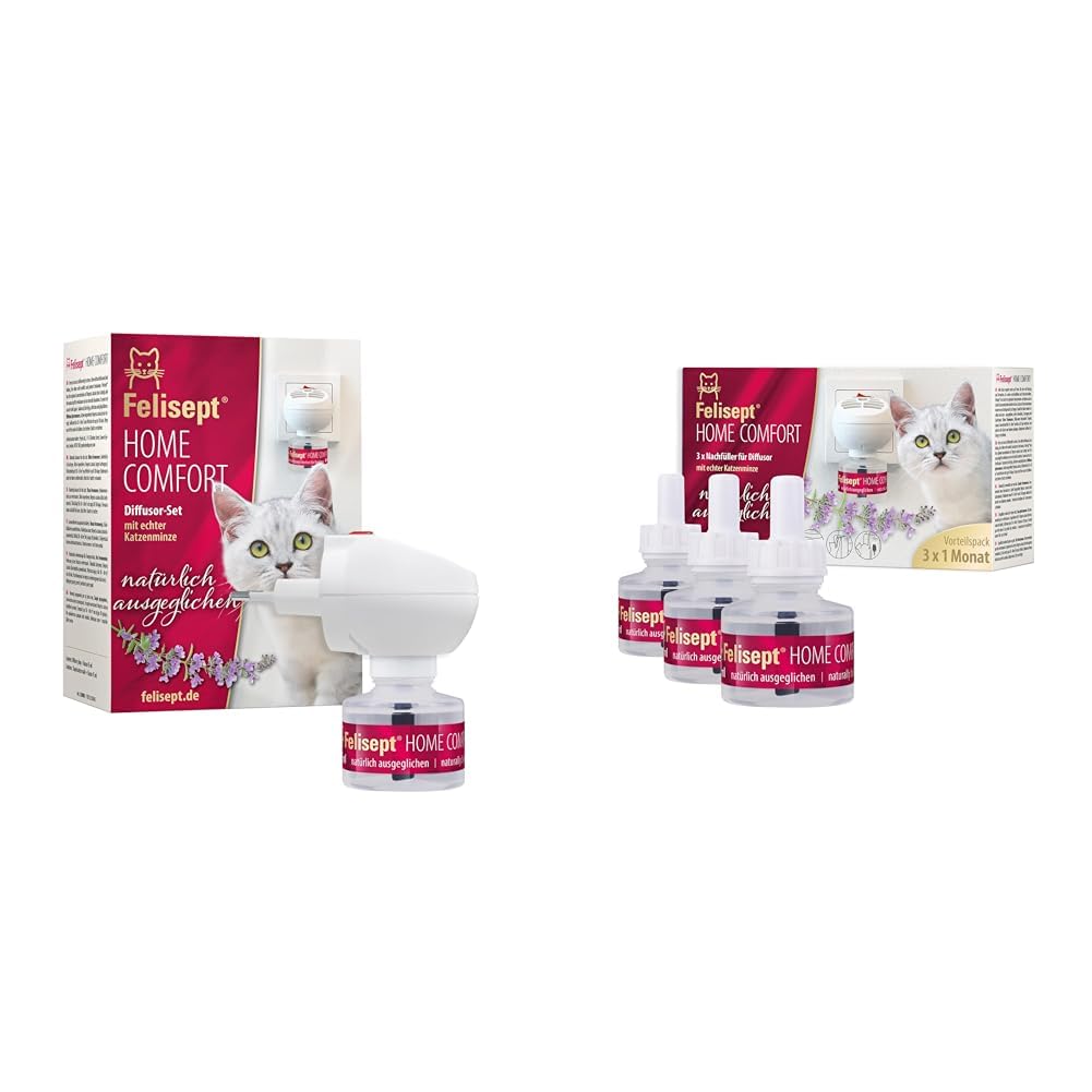 Felisept Home Comfort Set: Starter-Set (Verdampfer + Flakon 45ml) + Nachfüllflakon 3 x 45ml - Beruhigungsmittel für Katzen mit natürlicher Katzenminze: Ohne Pheromone Katzen