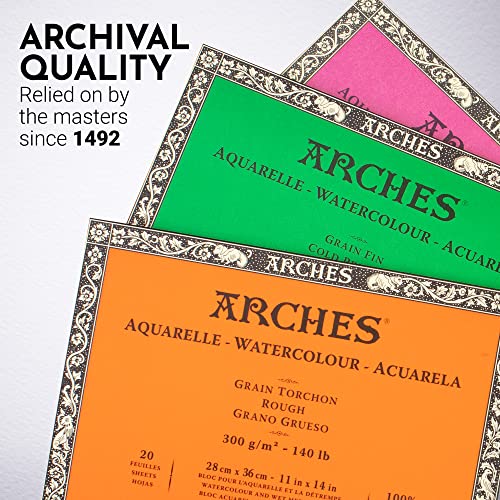 Image of Arches Watercolour Paper Blocks | Hot Pressed Natural White | for Watercolor, Acrylic Painting, Gouache and Poster Color Painting | 300 GSM, 28 x 36 cm- 20 Sheets